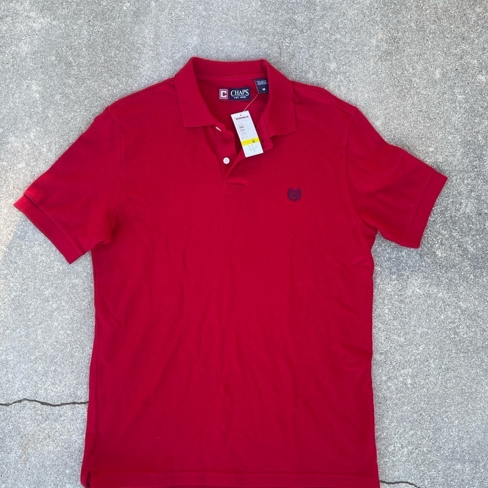 Chaps Red Short Sleeve Men's Everyday Polo muscle Shirt Medium NWT